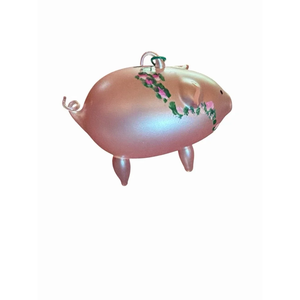 DE CARLINI PINK PIG GLASS CHRISTMAS ORNAMENT Blown Glass Italy